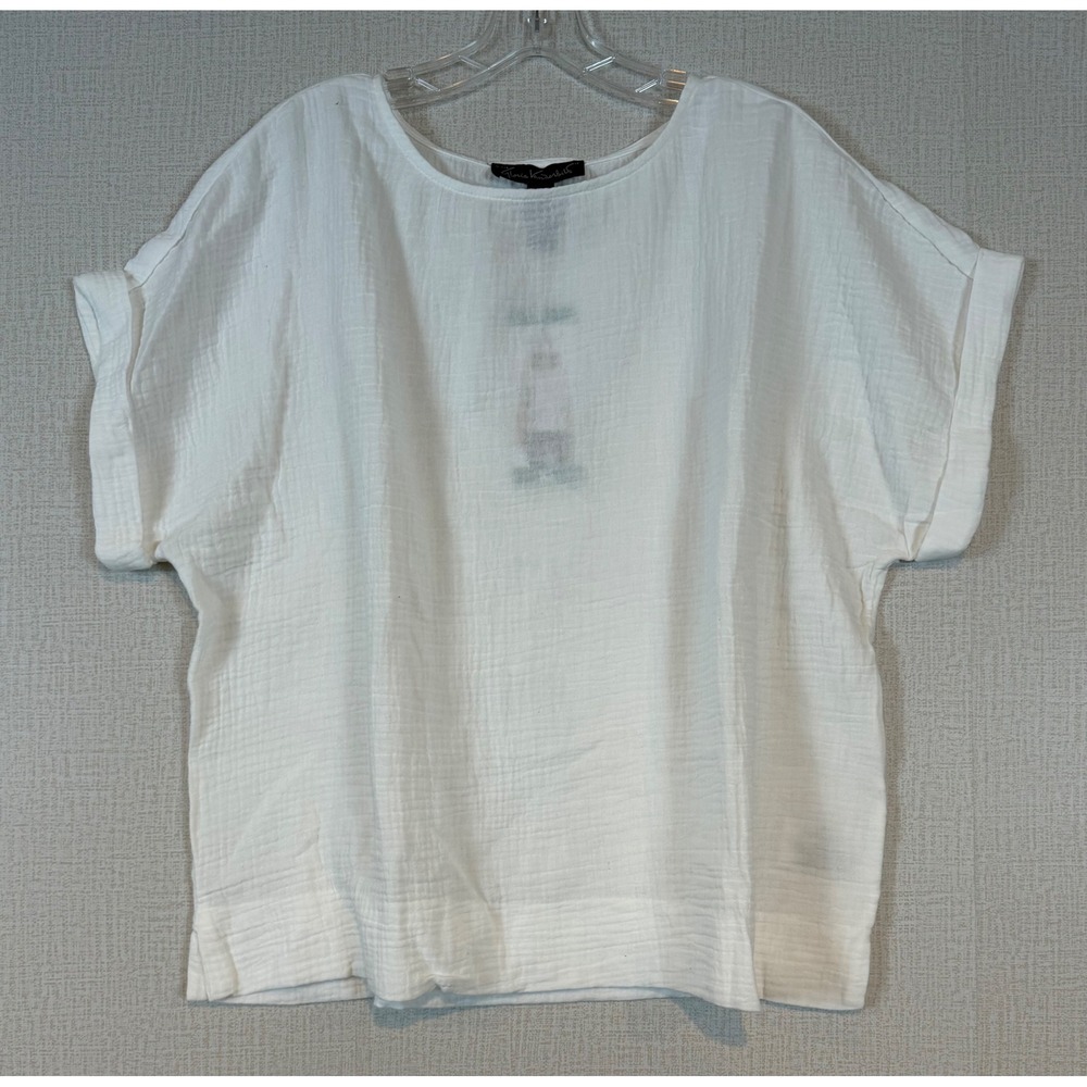 Gloria Vanderbilt White Cotton Double Gauze Short Sleeve Top •XL• Coastal Breezy